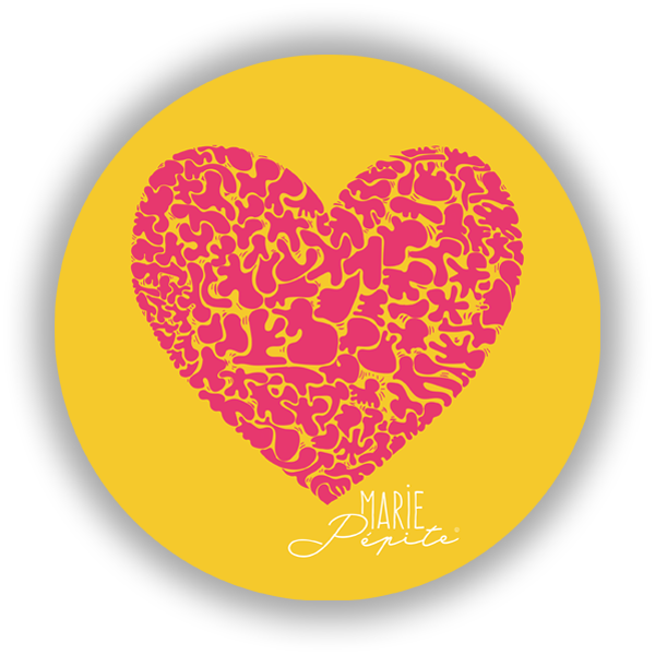 Broches - Cœur rose fond jaune